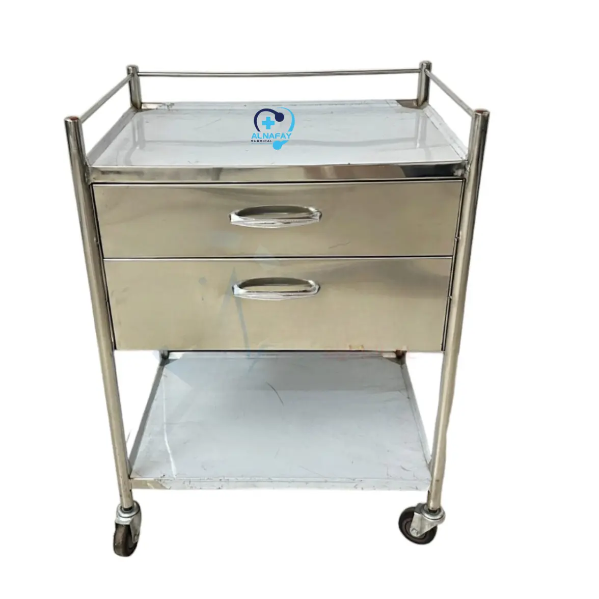 Instrument Trolley with 2 Large Drawers Stainless Steel Dressing Trolley